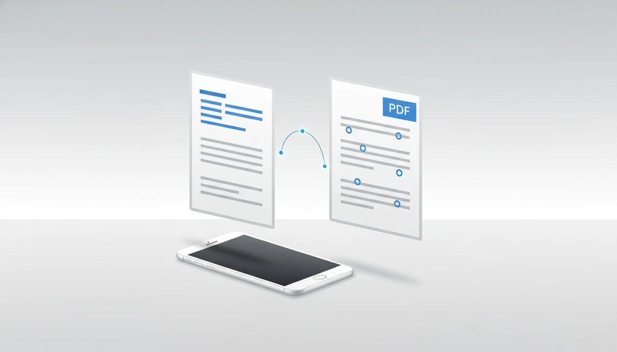 A phone and two abstract document pages show hyperlinks being preserved during Word to PDF conversion.