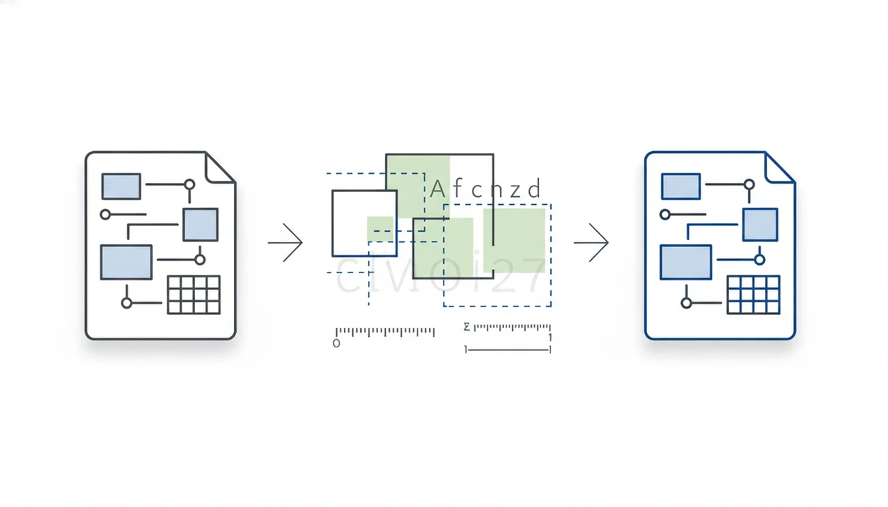 A simple diagram shows document layout elements being preserved during Word to PDF conversion.