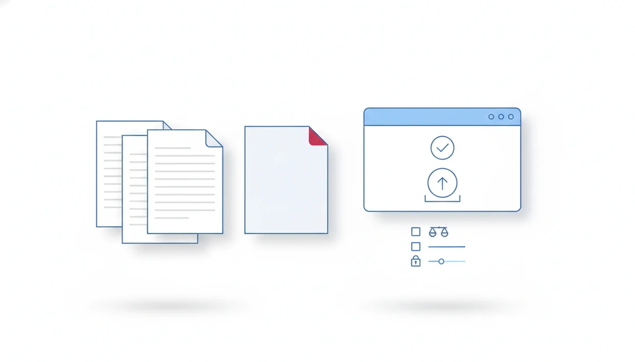 A clean illustration shows a Word document becoming a PDF before passing portal upload checks.